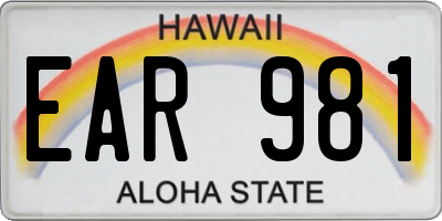 HI license plate EAR981