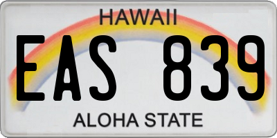 HI license plate EAS839
