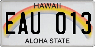 HI license plate EAU013