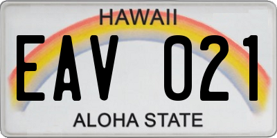 HI license plate EAV021