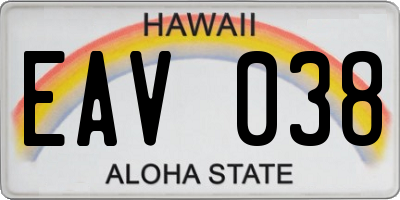 HI license plate EAV038