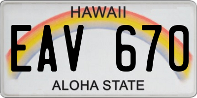 HI license plate EAV670