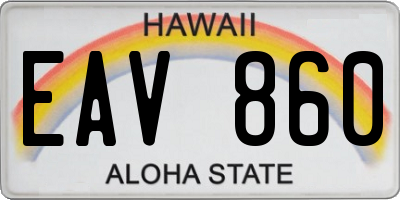 HI license plate EAV860