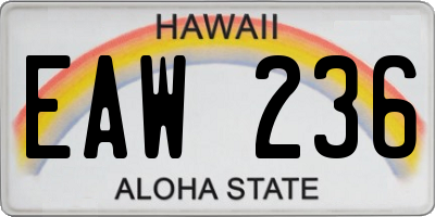 HI license plate EAW236