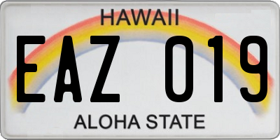 HI license plate EAZ019