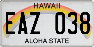 HI license plate EAZ038