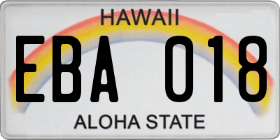 HI license plate EBA018