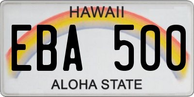 HI license plate EBA500