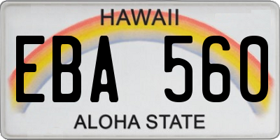 HI license plate EBA560