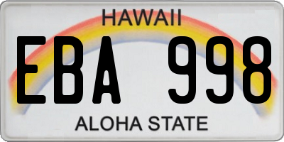 HI license plate EBA998