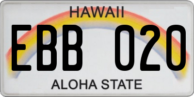 HI license plate EBB020