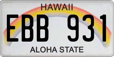 HI license plate EBB931