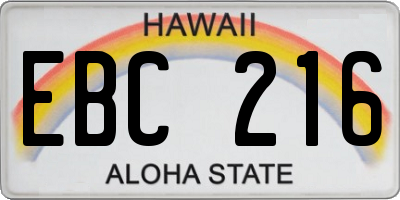 HI license plate EBC216