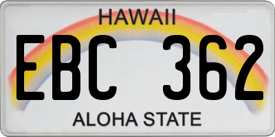 HI license plate EBC362