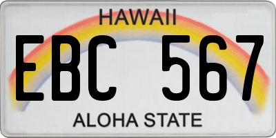 HI license plate EBC567