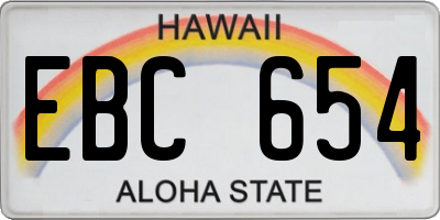 HI license plate EBC654