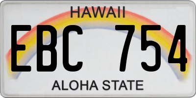 HI license plate EBC754