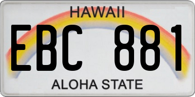 HI license plate EBC881