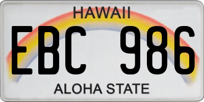 HI license plate EBC986
