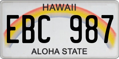 HI license plate EBC987