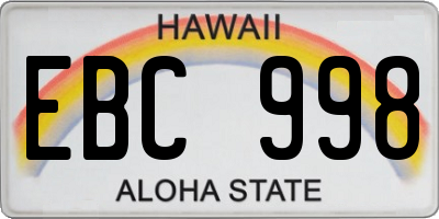 HI license plate EBC998