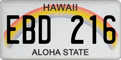 HI license plate EBD216