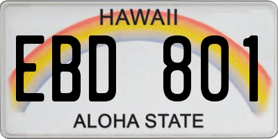 HI license plate EBD801