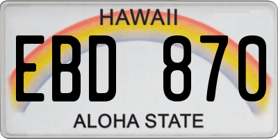 HI license plate EBD870