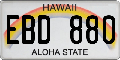 HI license plate EBD880