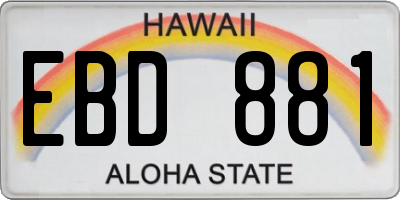 HI license plate EBD881