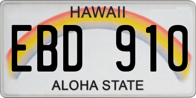 HI license plate EBD910