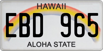 HI license plate EBD965