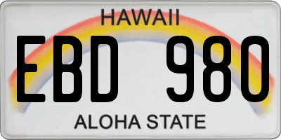 HI license plate EBD980