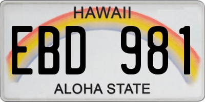 HI license plate EBD981