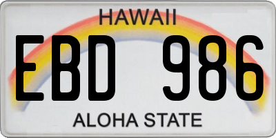 HI license plate EBD986