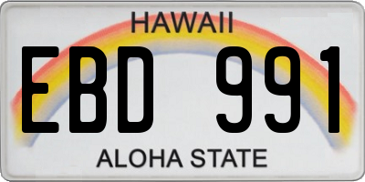 HI license plate EBD991