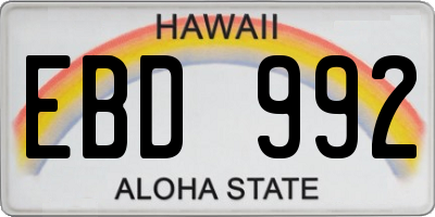 HI license plate EBD992