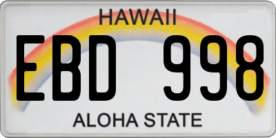 HI license plate EBD998