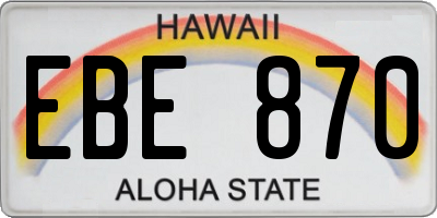 HI license plate EBE870