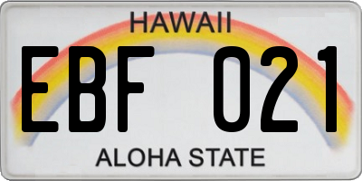 HI license plate EBF021