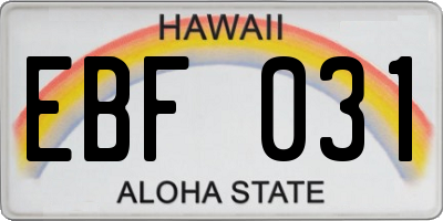 HI license plate EBF031