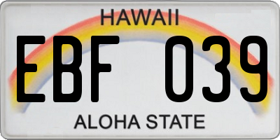 HI license plate EBF039