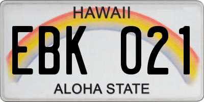 HI license plate EBK021