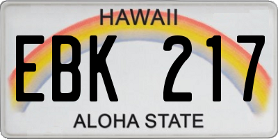 HI license plate EBK217