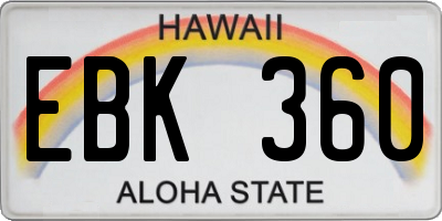 HI license plate EBK360