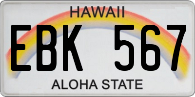 HI license plate EBK567