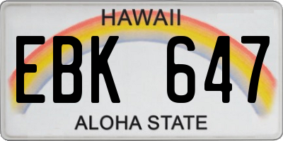 HI license plate EBK647