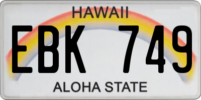 HI license plate EBK749