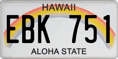 HI license plate EBK751