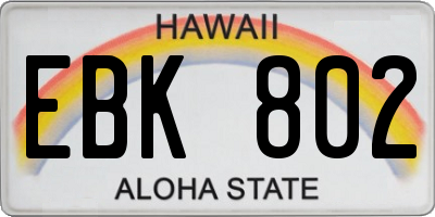 HI license plate EBK802